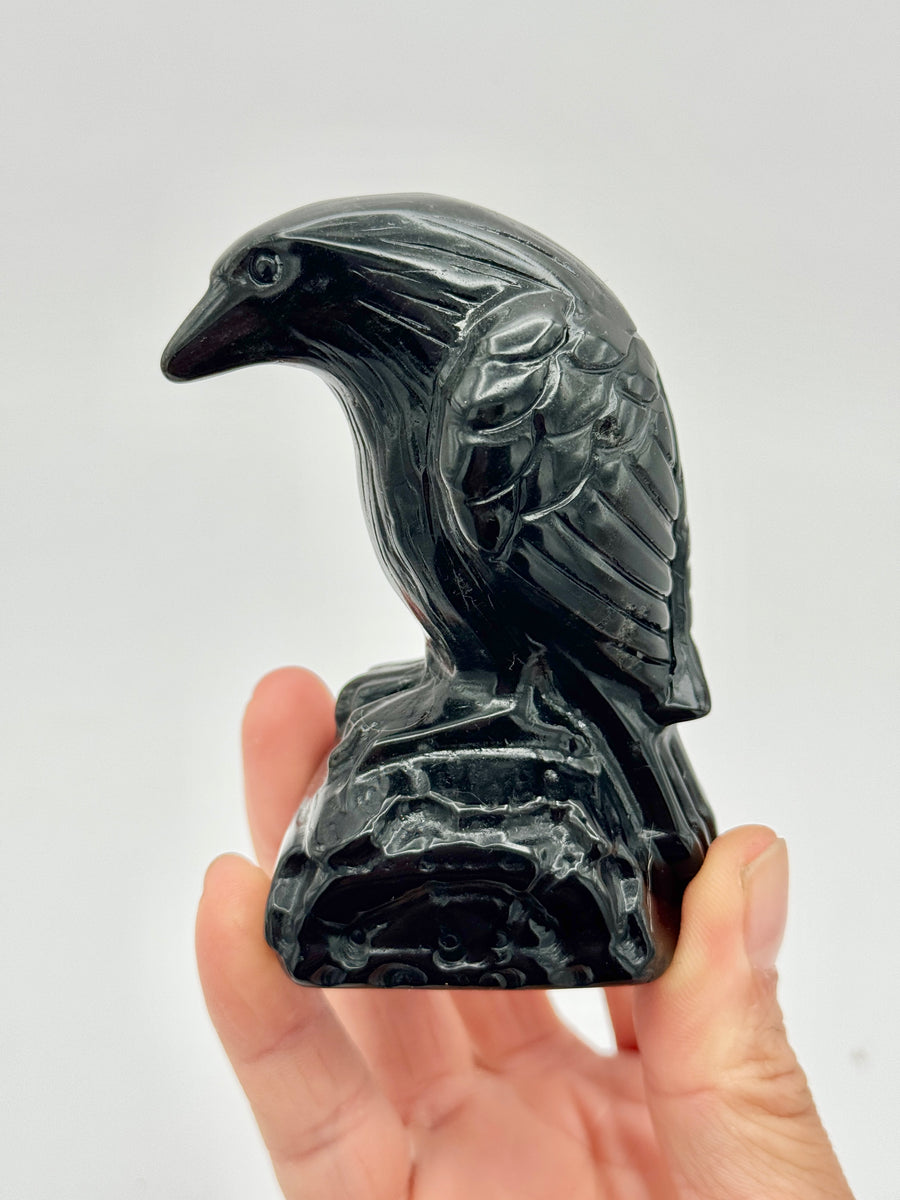 Black Obsidian Crow Carving