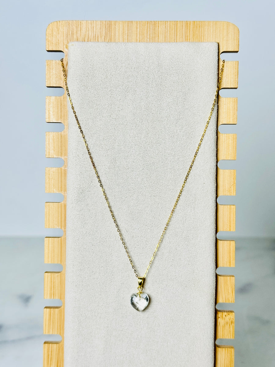 Gold-Plated S925 Clear Quartz Faceted Heart Necklace