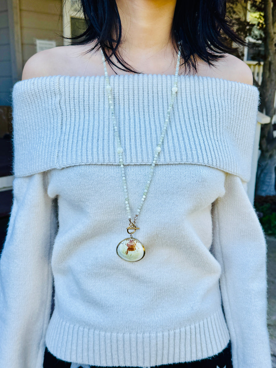 “Coastal Earth” Mountain Jade & Shell Layering Necklace