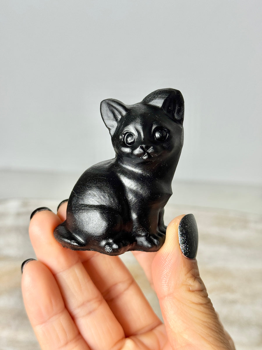 Black Obsidian Cat Carving
