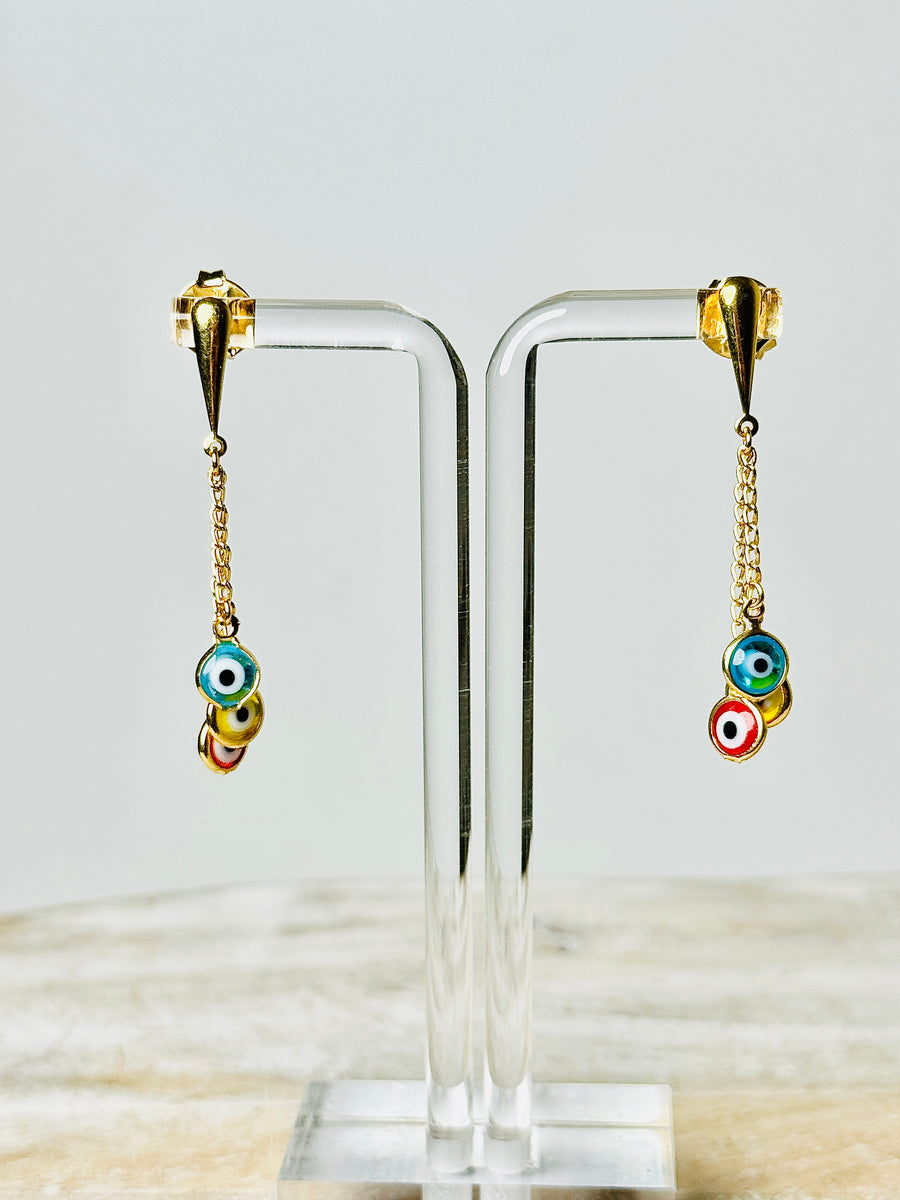 18K Gold Plated Palladium Multi-Color Evil Eye Chandelier Earrings