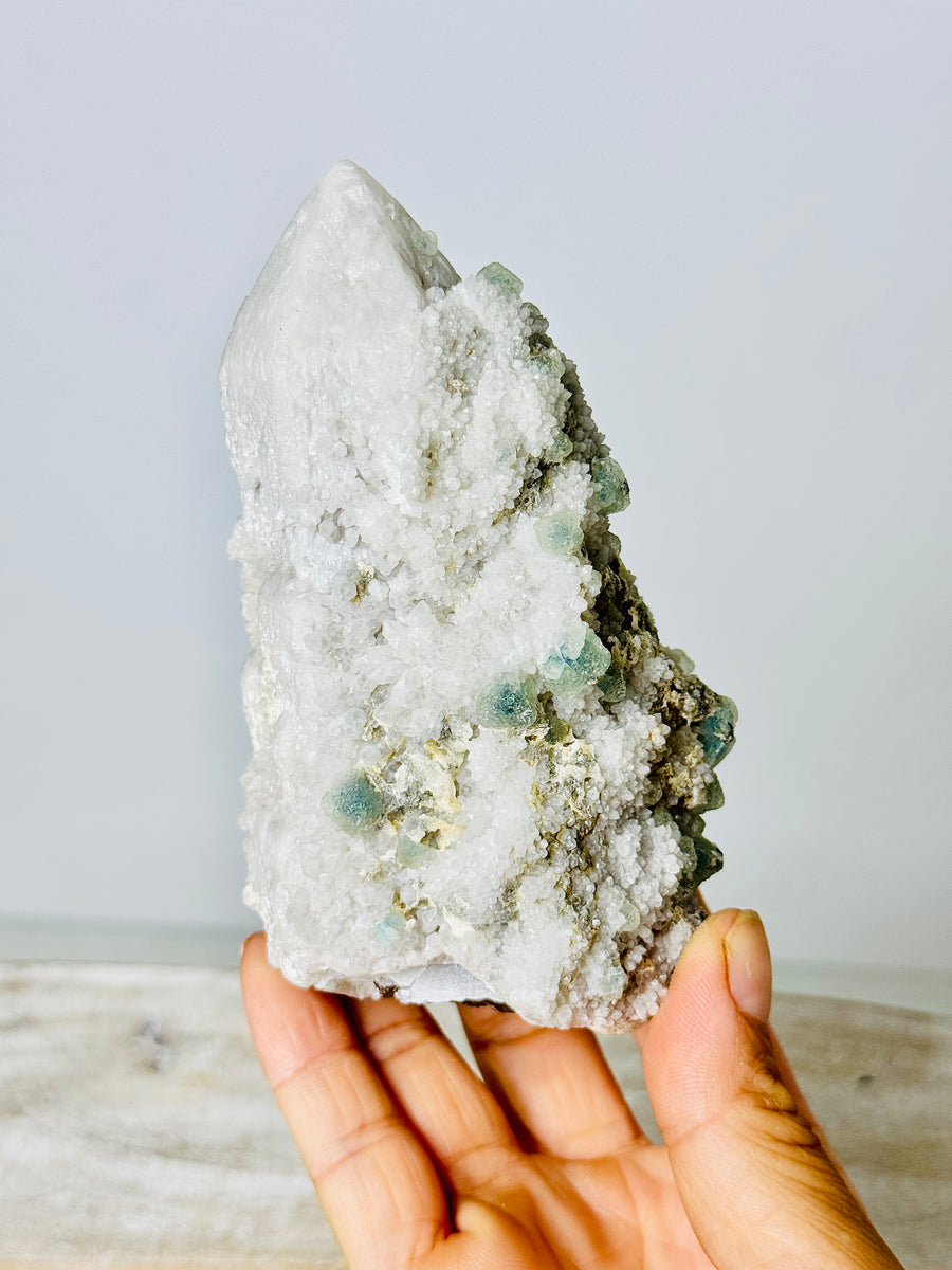 Candle Quartz with Green Fluorite from Inner Mongolia