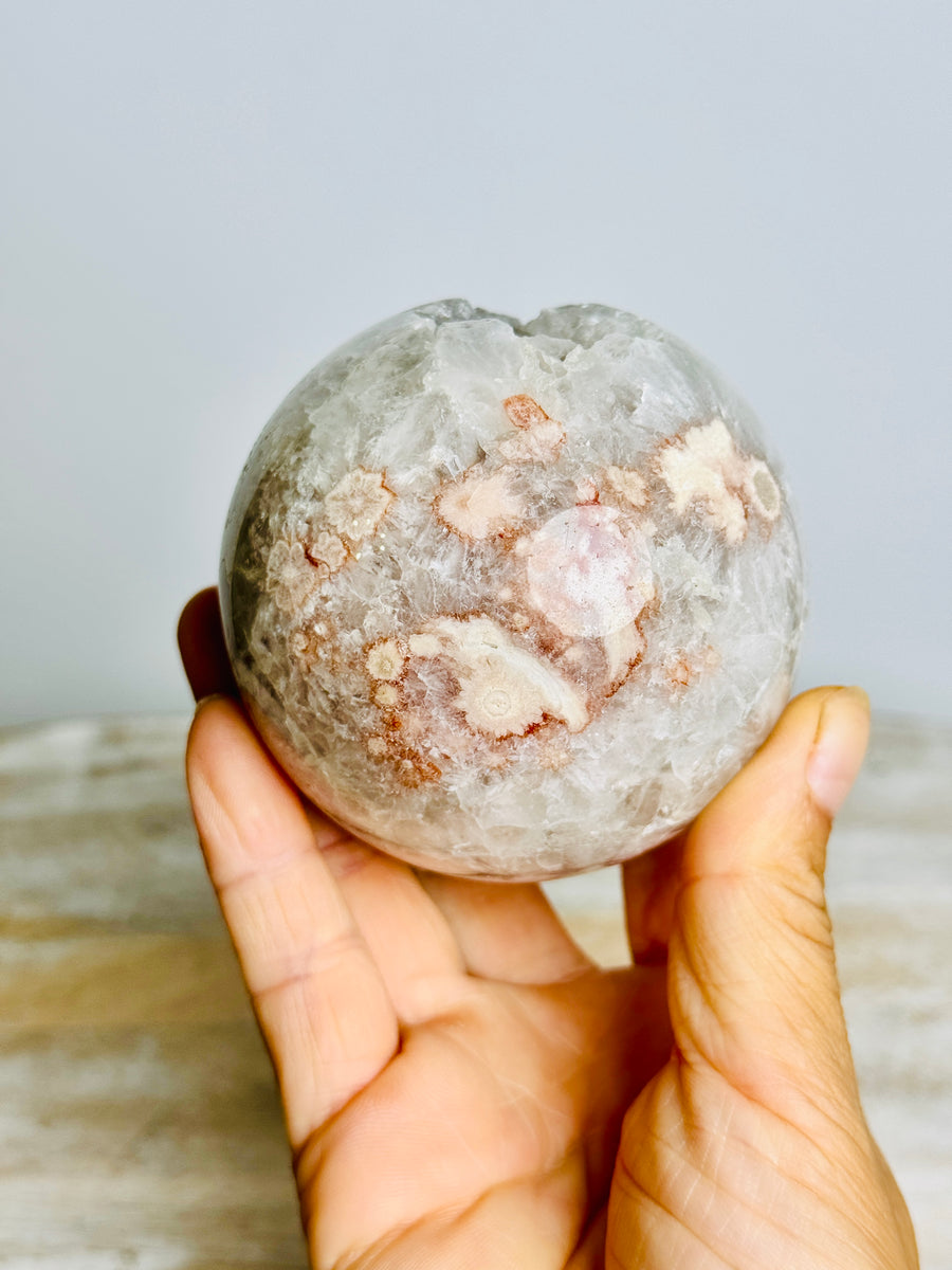 Prasiolite (Green Amethyst) with Flower Agate Sphere