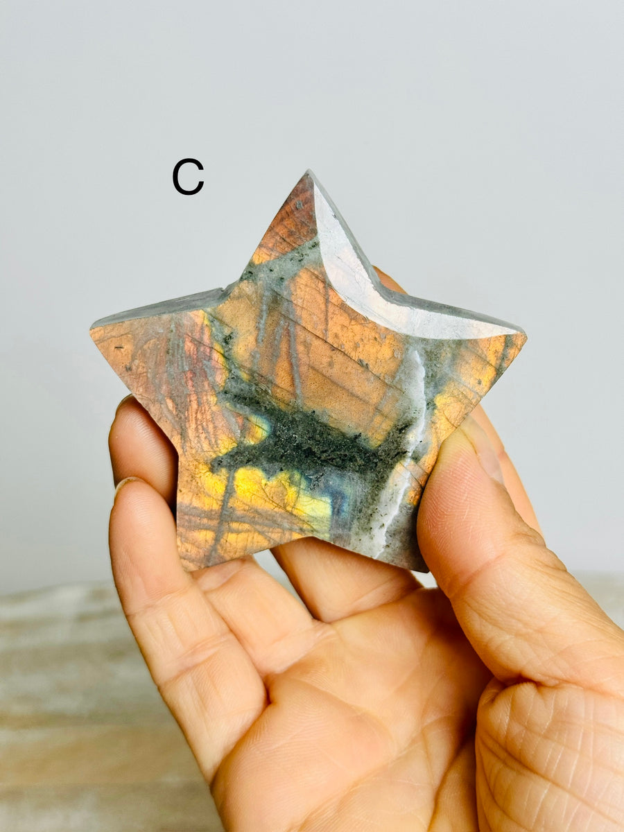 Sunset Labradorite Star Carving on Stand