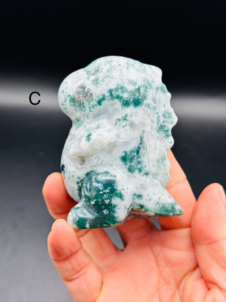 Moss Agate Chubby Dino Carving