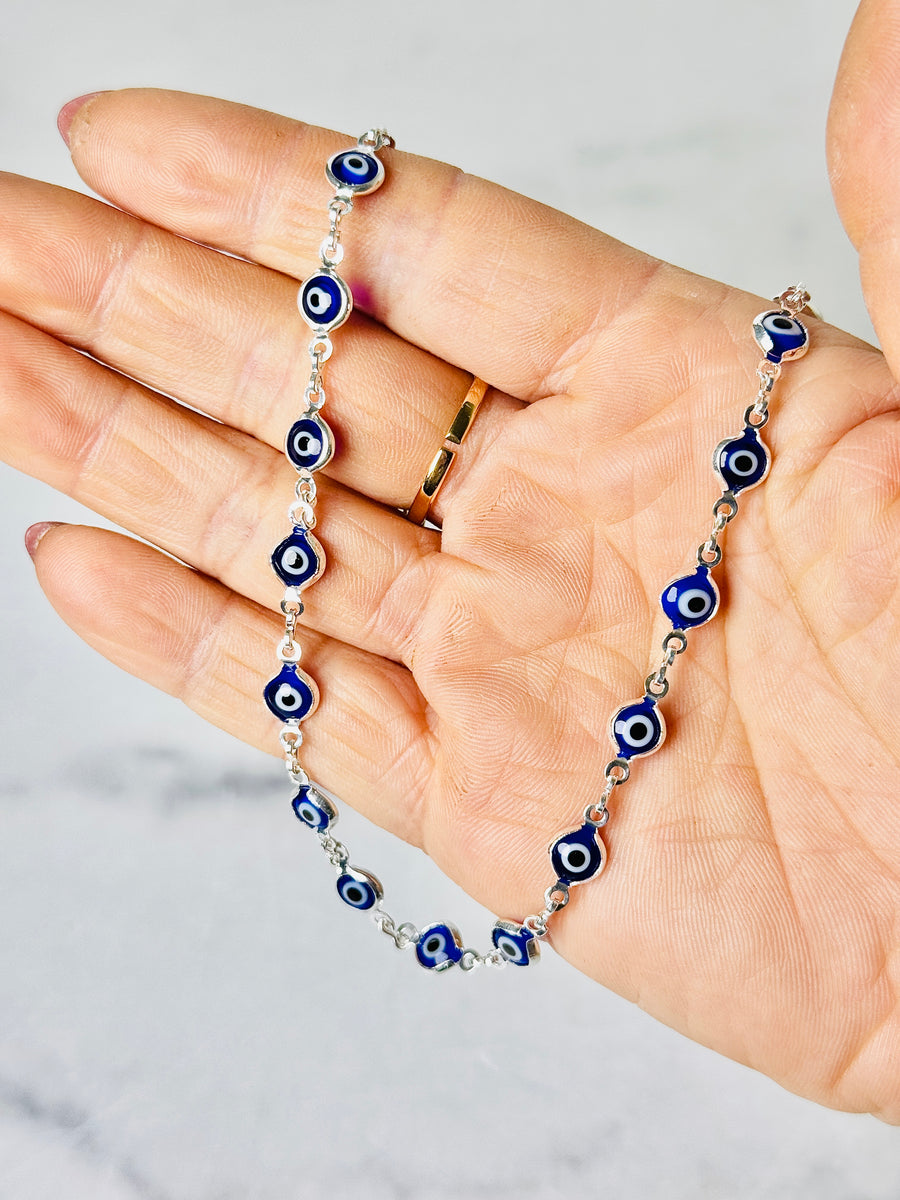 Silver Plated Palladium Navy Blue Evil Eye Necklace