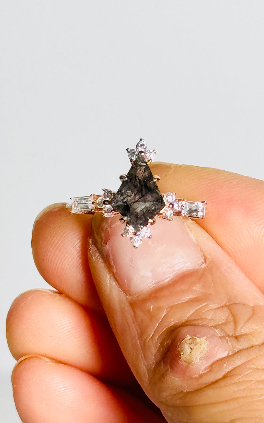 Rose Gold Plated 925 Sterling Silver Salt & Pepper Diamond Kite Ring