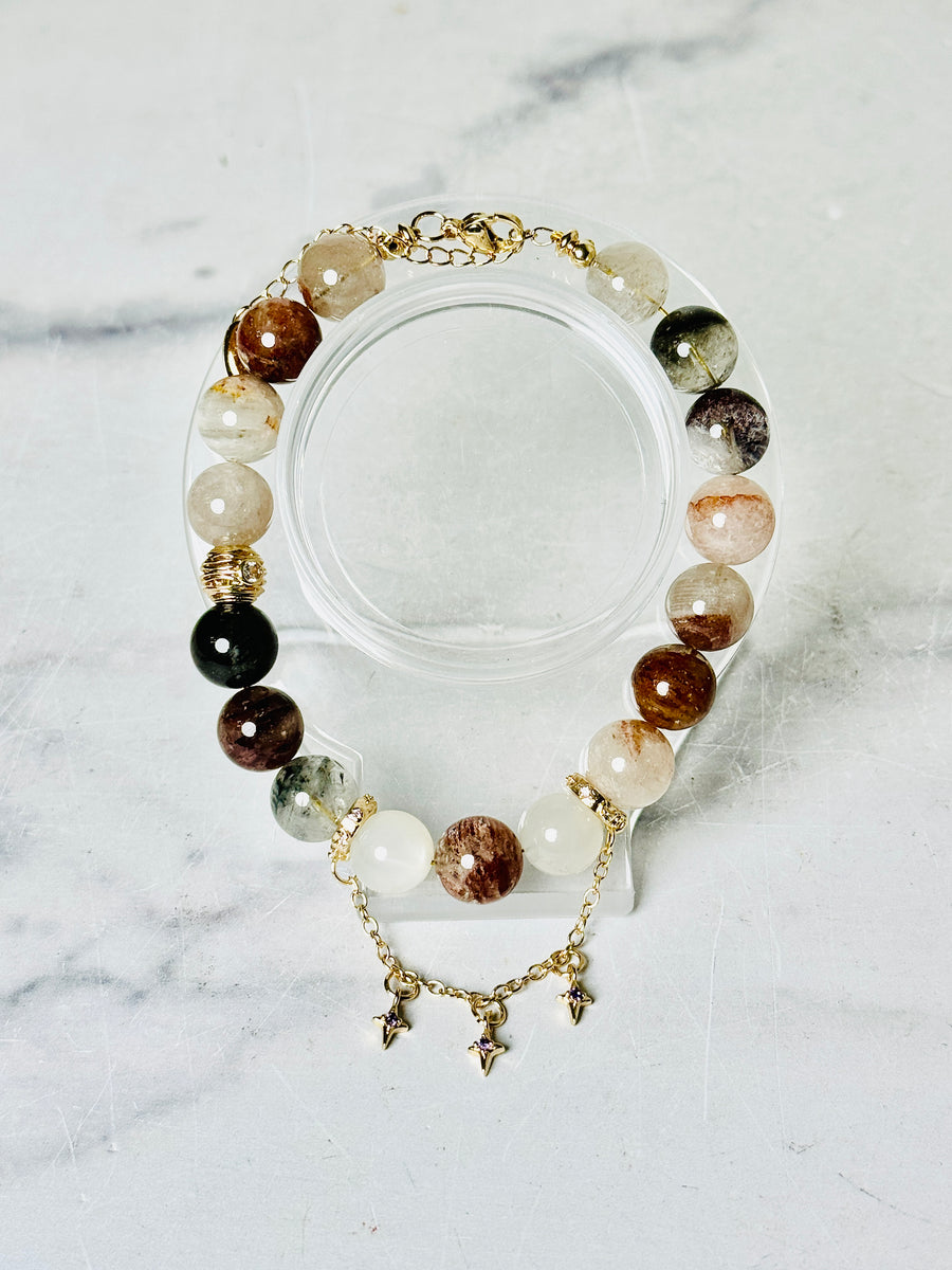 Garden Quartz with Moonstone with Star Charms Bracelet