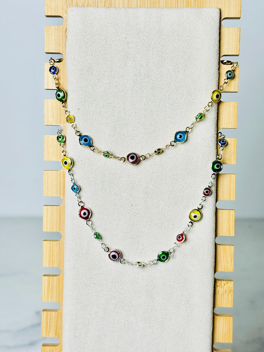 18K Gold or Silver Plated Palladium Multi-Color Evil Eye Anklet
