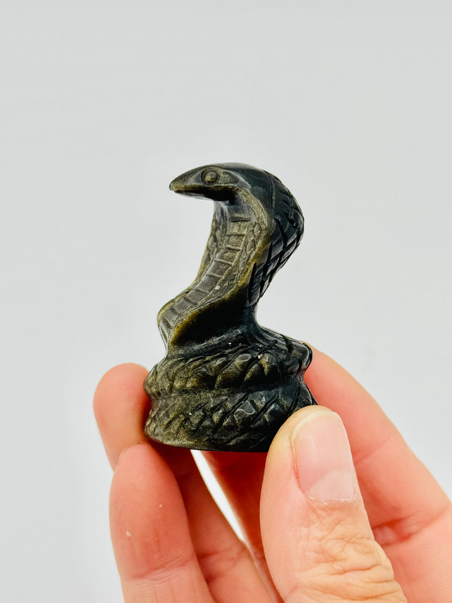 Gold Obsidian Snake Carving