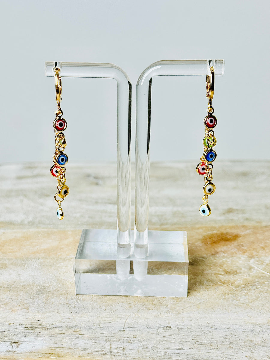 18K Gold Plated Palladium Multi-Color Evil Eye On Mini Hoop Earrings