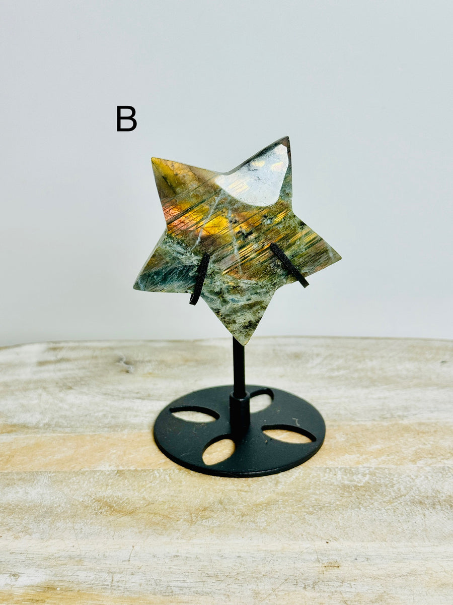 Sunset Labradorite Star Carving on Stand