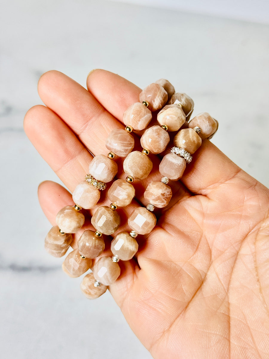 Peach Moonstone Cube Bracelet