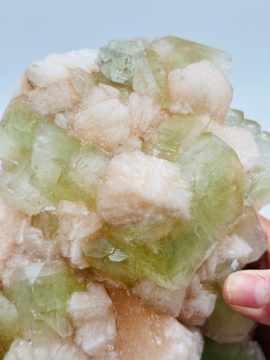 Green Apophyllite with Peach Stilbite