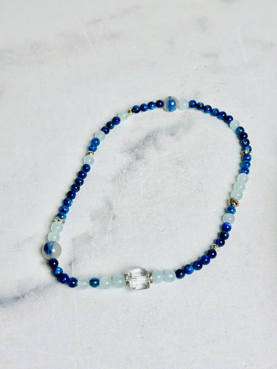 Blue Kyanite with Aquamarine Double Wrap Bracelet