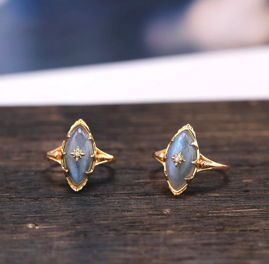 Labradorite Star Gold Plated 925 Sterling Silver Ring