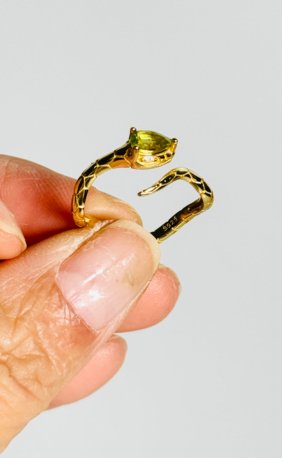 Peridot Gold Plated 925 Sterling Silver Snake Ring