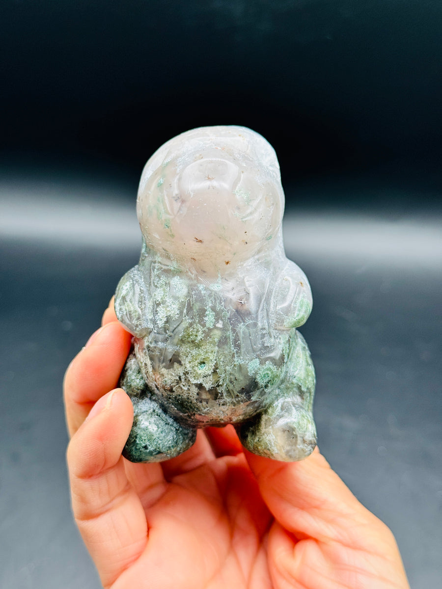 Moss Agate Chubby Dino Carving