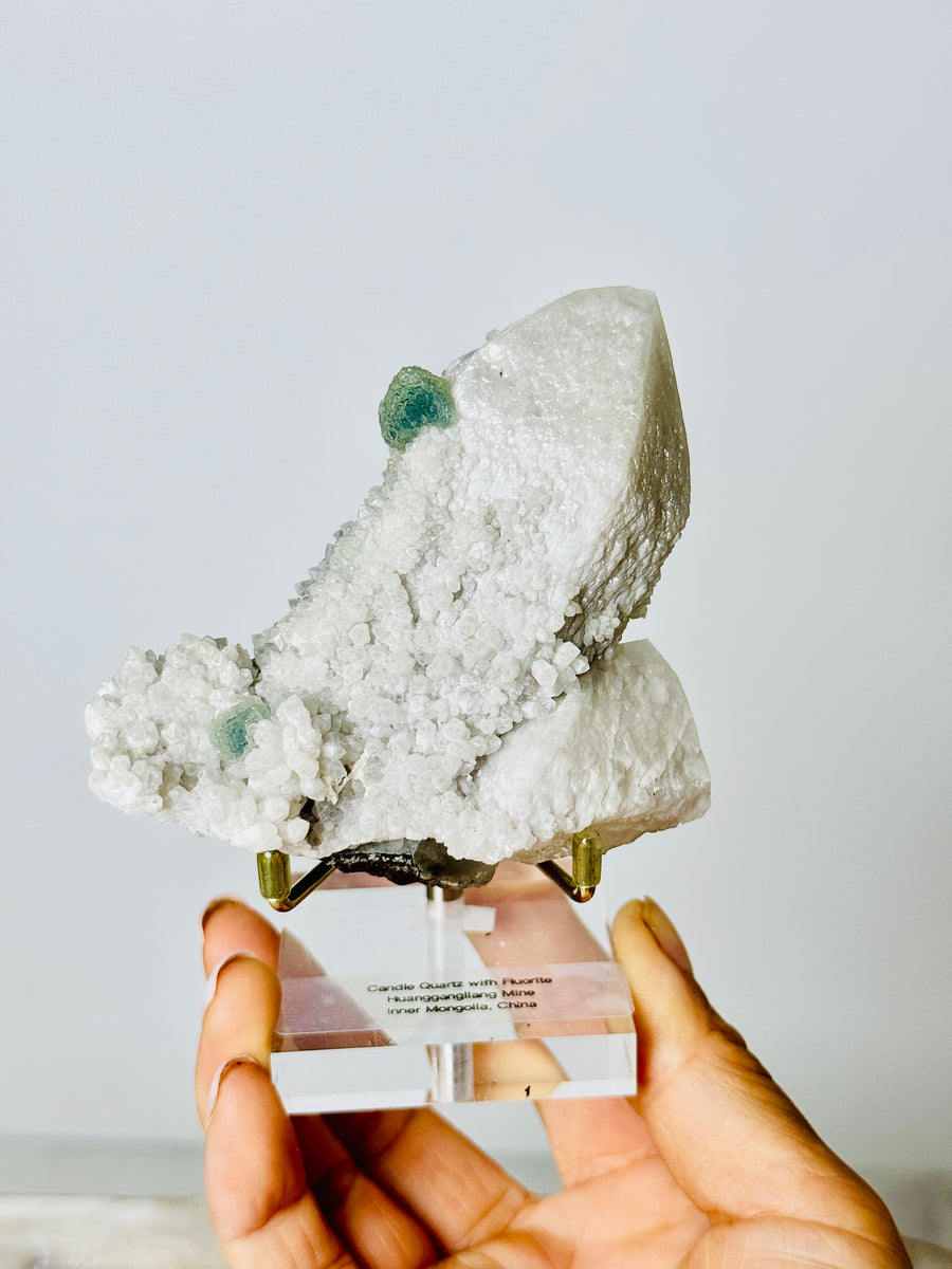 Candle Quartz with Green Fluorite from Inner Mongolia