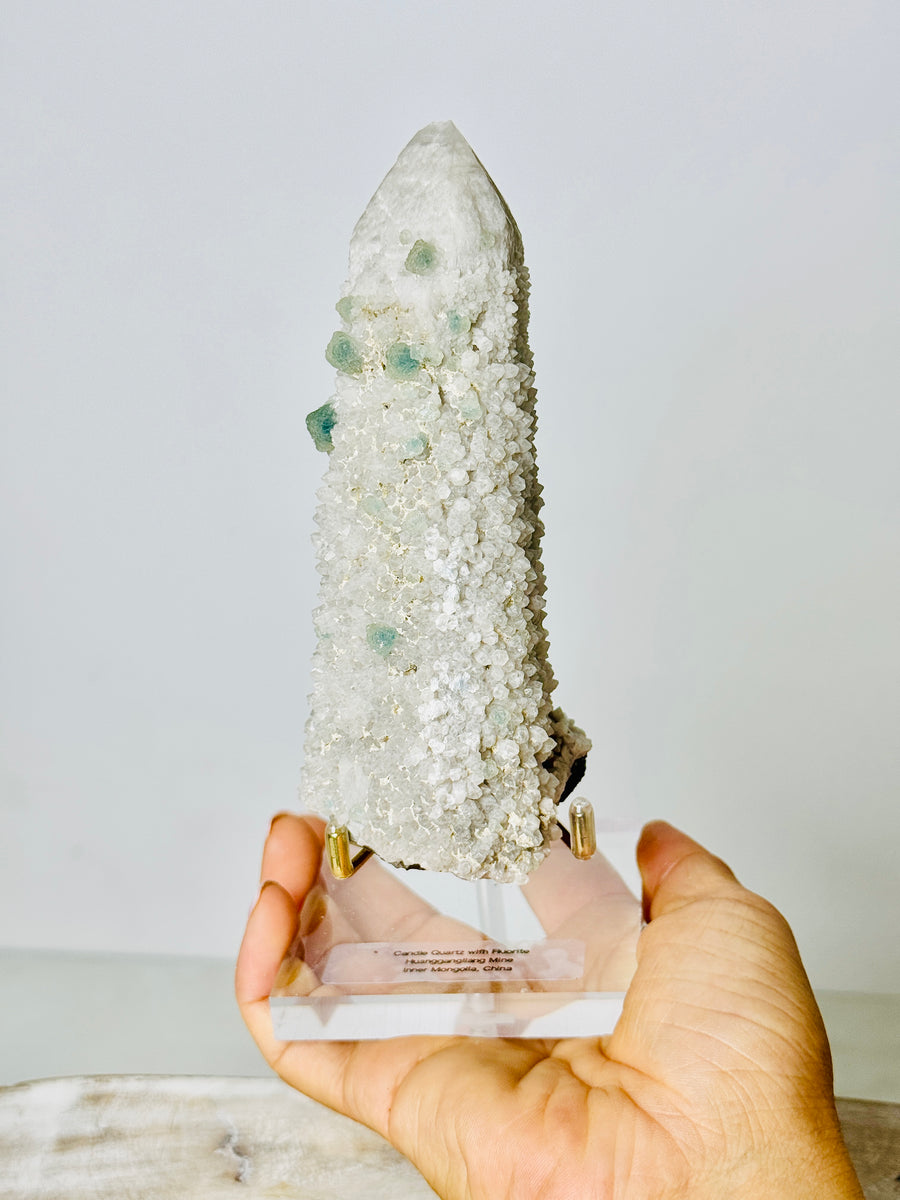 Candle Quartz with Green Fluorite from Inner Mongolia