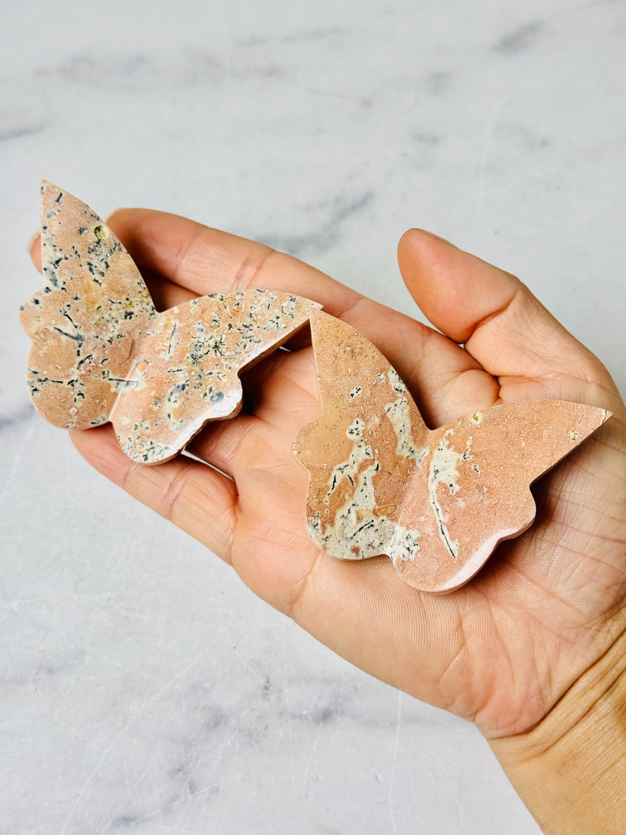 Pink Dendritic Agate 3D Butterfly Carving