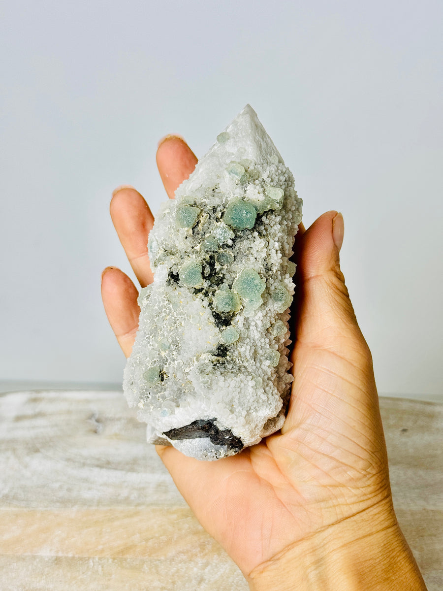 Candle Quartz with Green Fluorite from Inner Mongolia