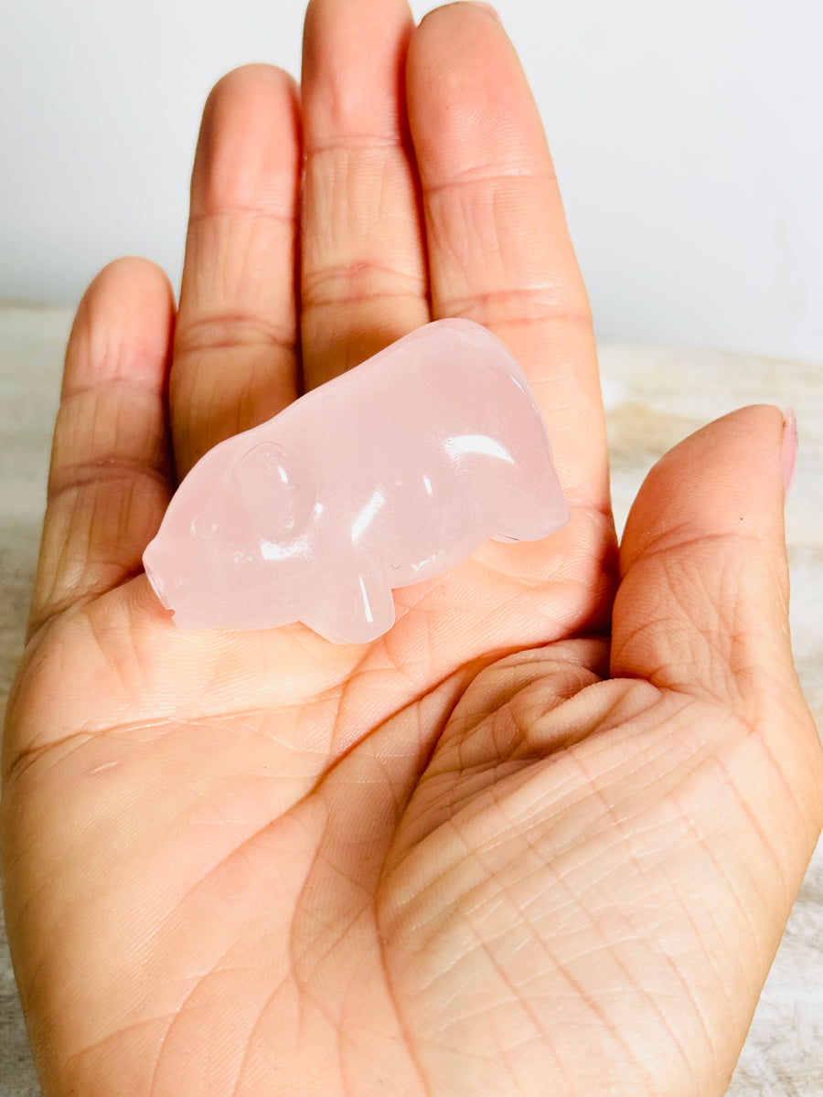 Rose Quartz Pig Carving