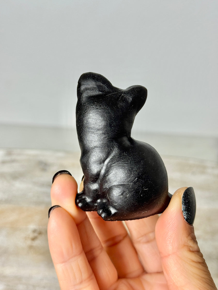 Black Obsidian Cat Carving