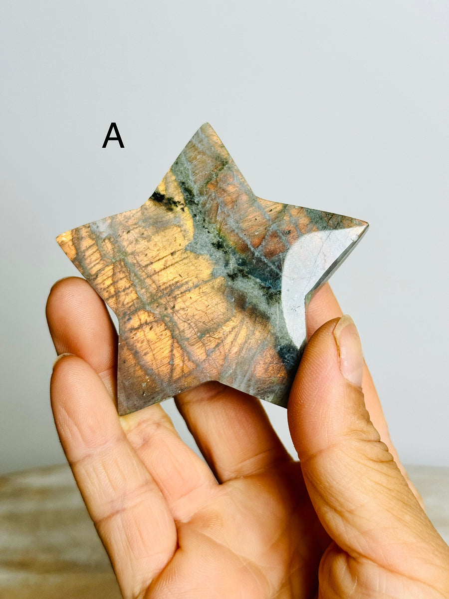 Sunset Labradorite Star Carving on Stand
