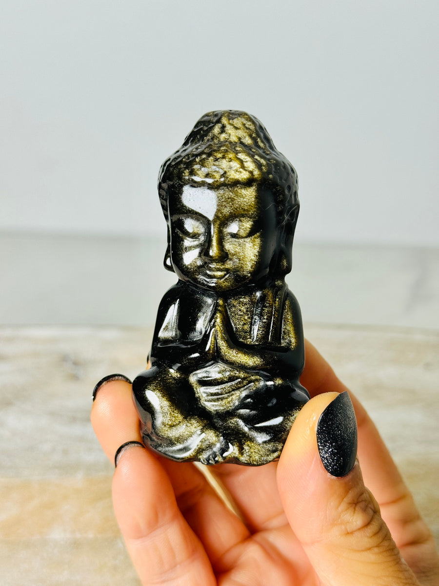Gold Obsidian Buddha Carving