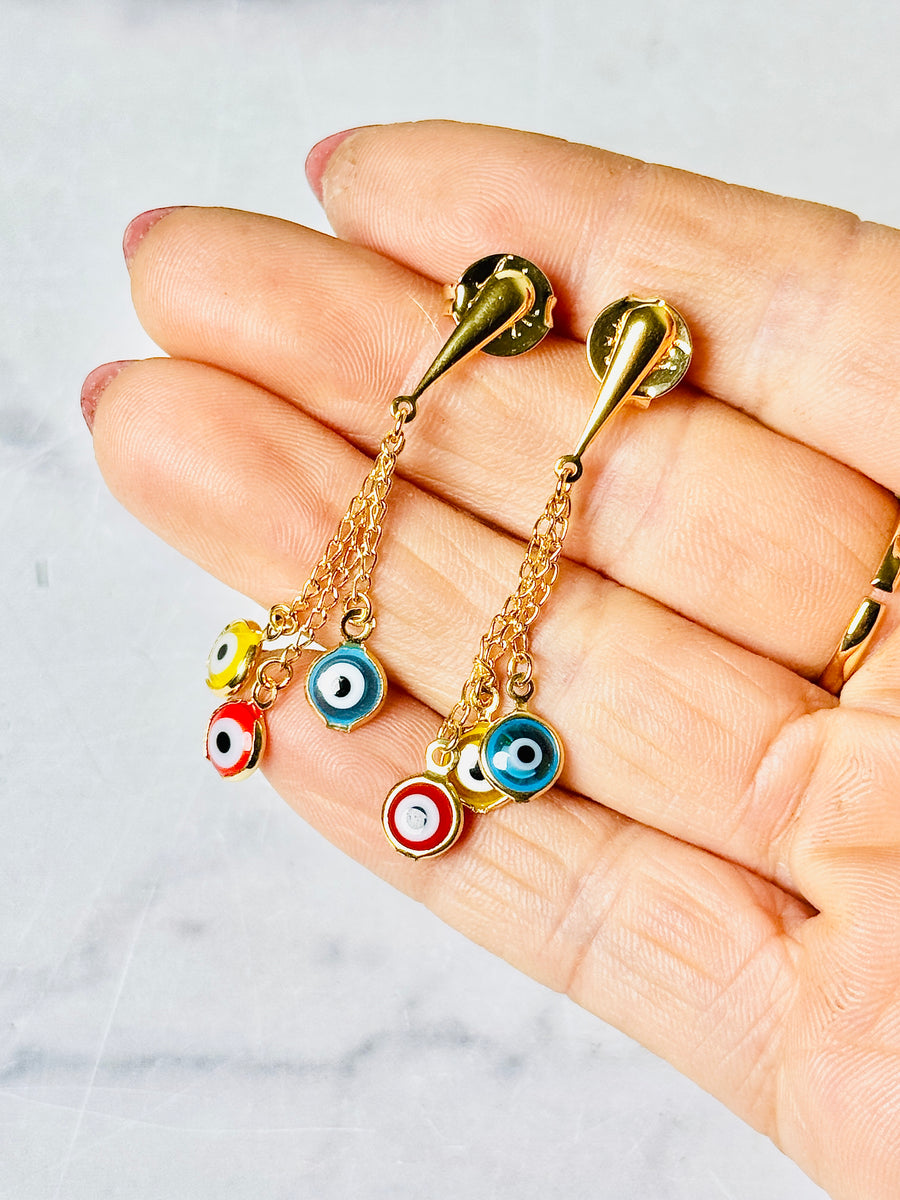 18K Gold Plated Palladium Multi-Color Evil Eye Chandelier Earrings