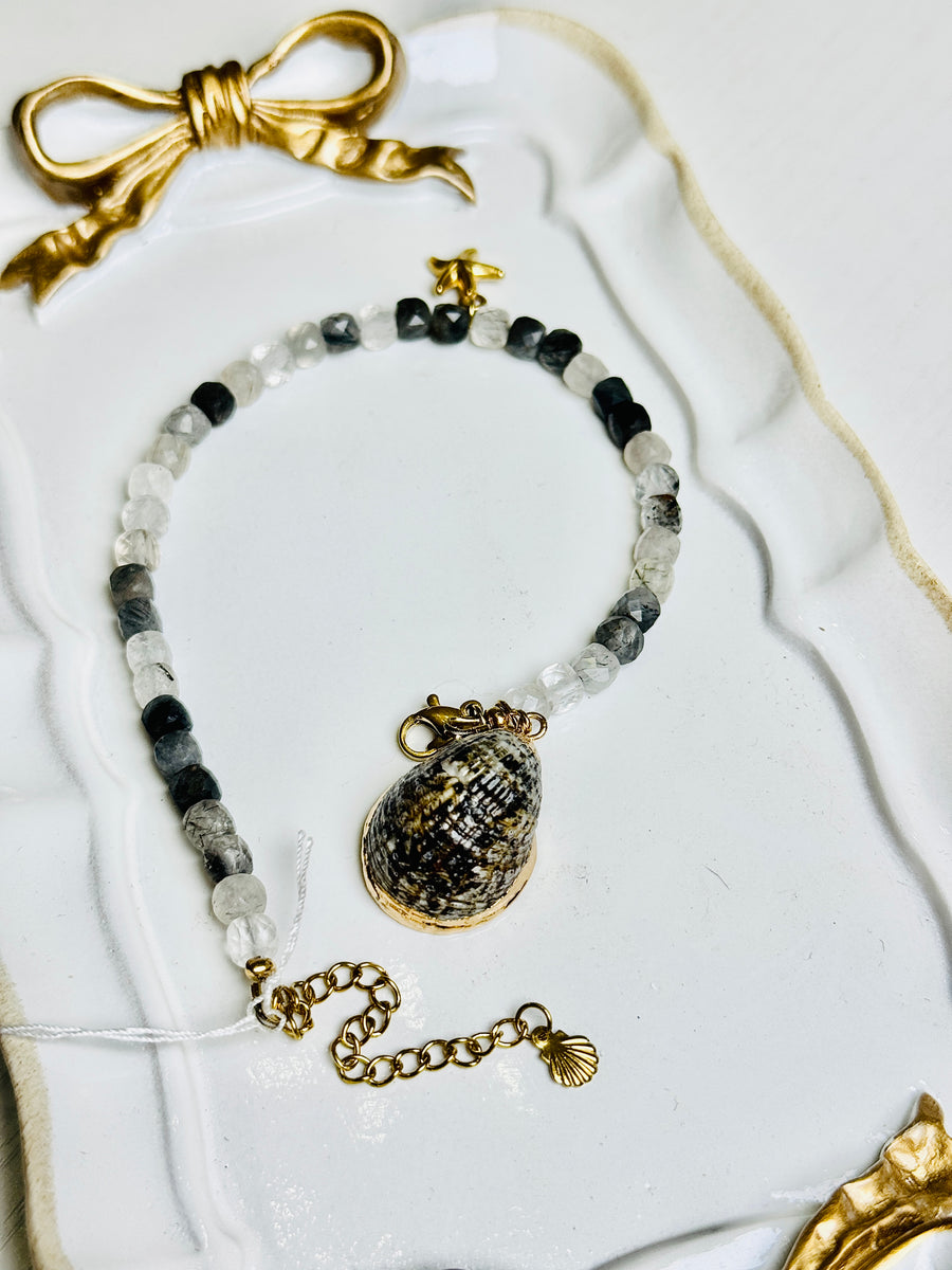 Tourmalinated Quartz “Sea Stone Guardian” Bracelet or Anklet for Protection & Balance