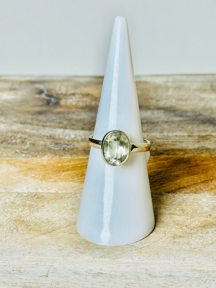 Faceted Prasiolite S925 Ring - Size 6.5