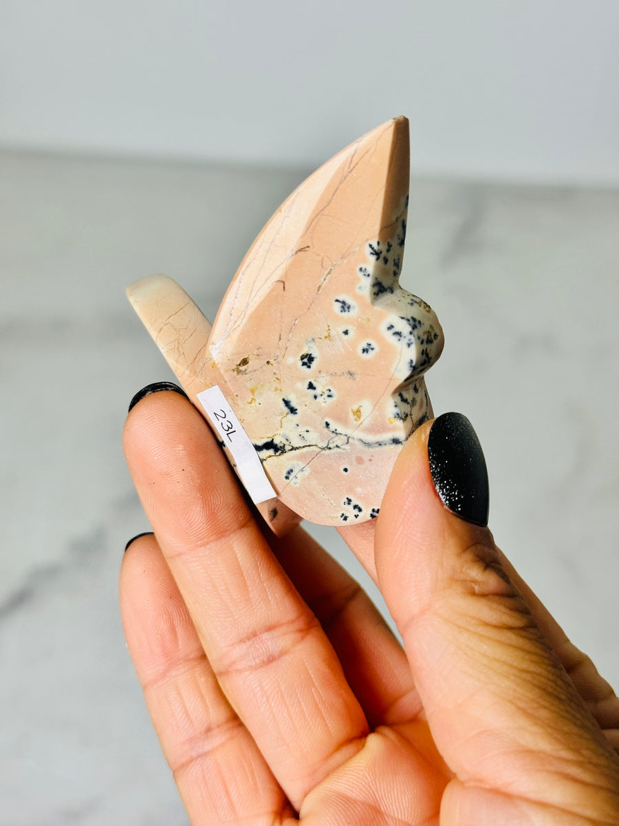 Pink Dendritic Agate 3D Butterfly Carving