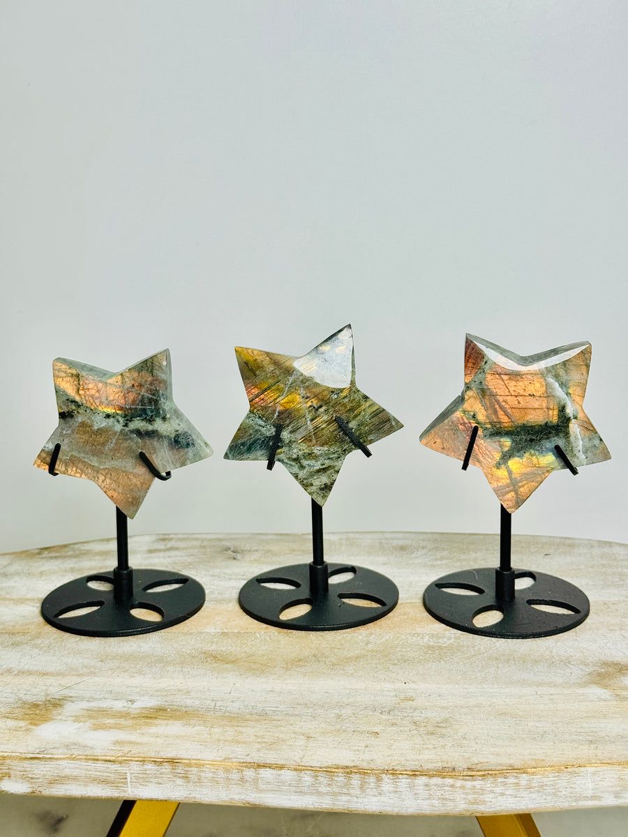 Sunset Labradorite Star Carving on Stand