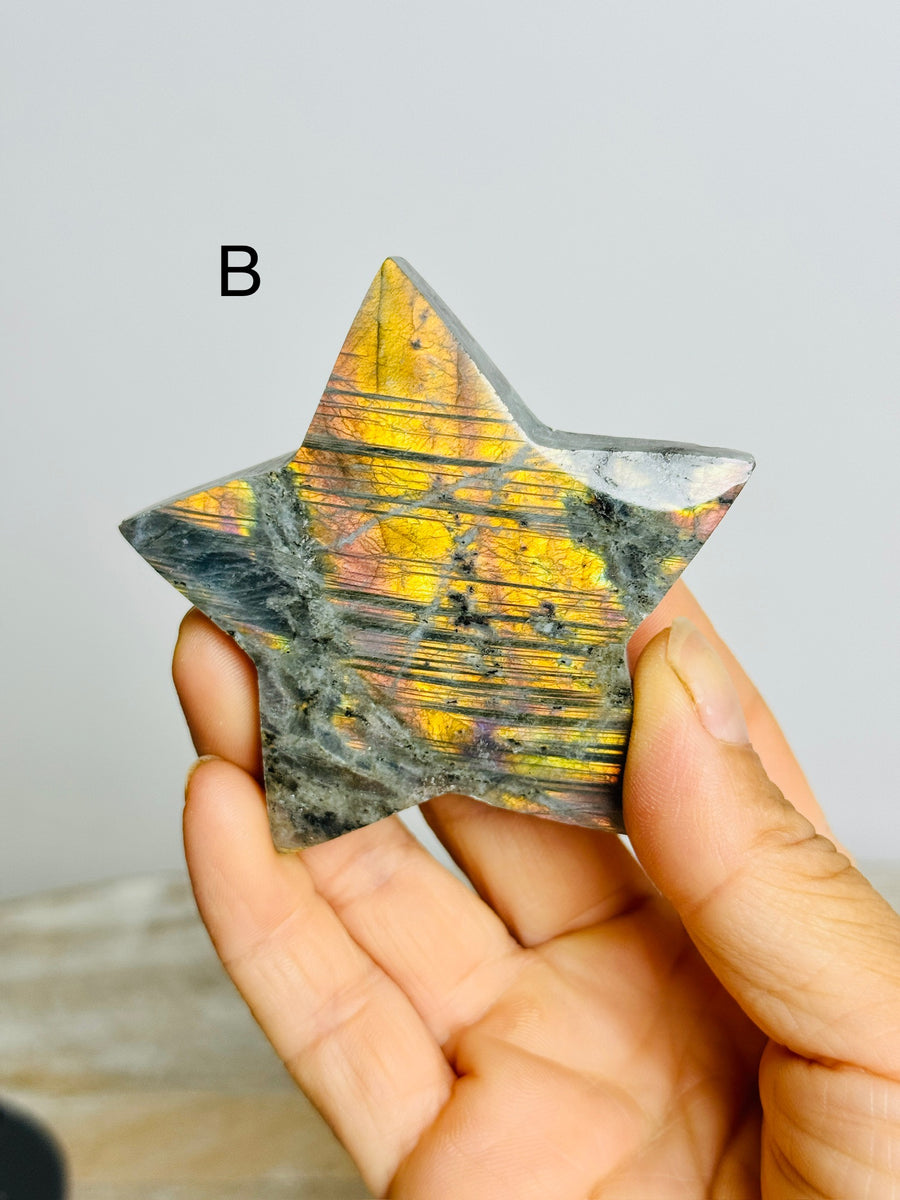Sunset Labradorite Star Carving on Stand