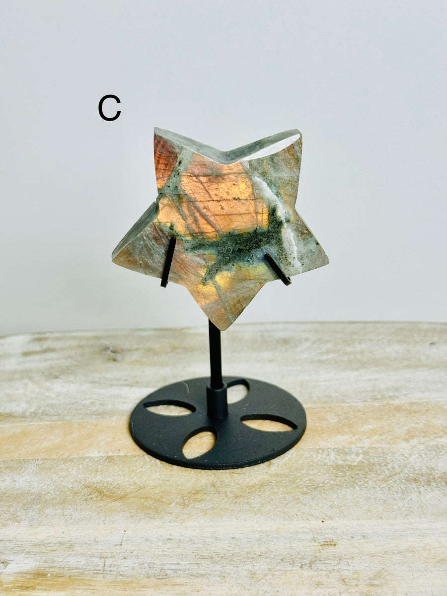 Sunset Labradorite Star Carving on Stand