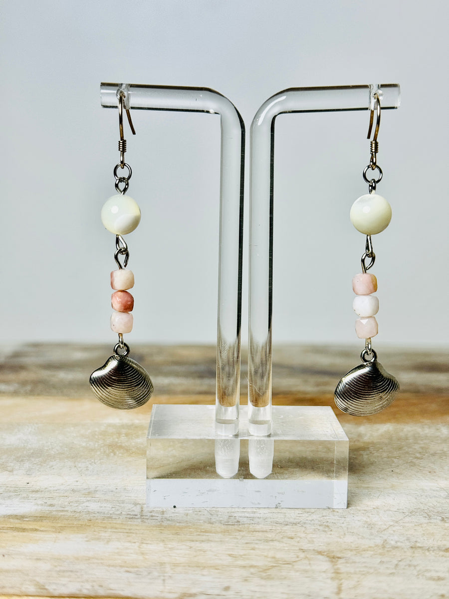 “Seashell Serenity” Pink Opal & Clam Earrings