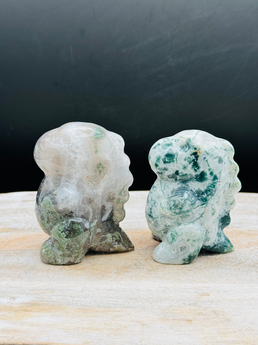 Moss Agate Chubby Dino Carving