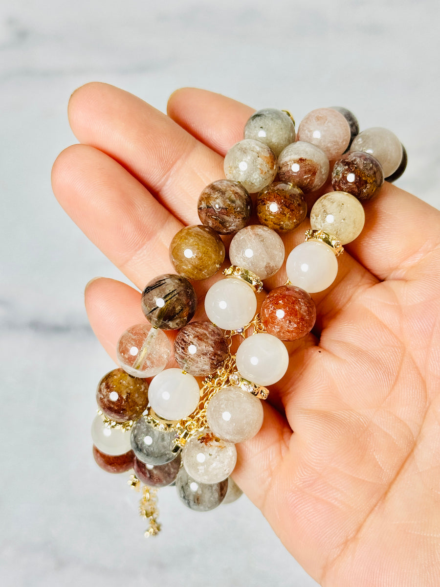 Garden Quartz with Moonstone with Star Charms Bracelet