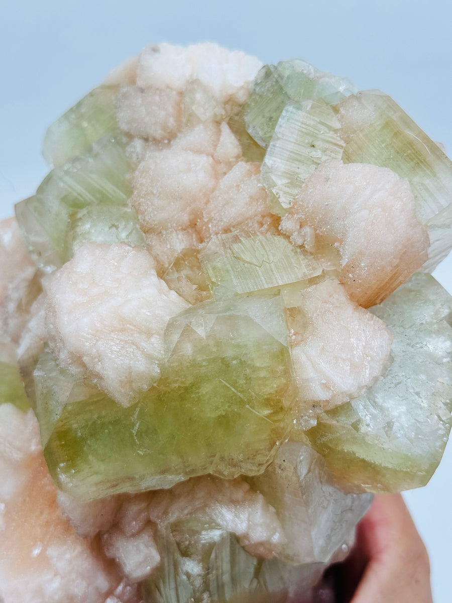 Green Apophyllite with Peach Stilbite