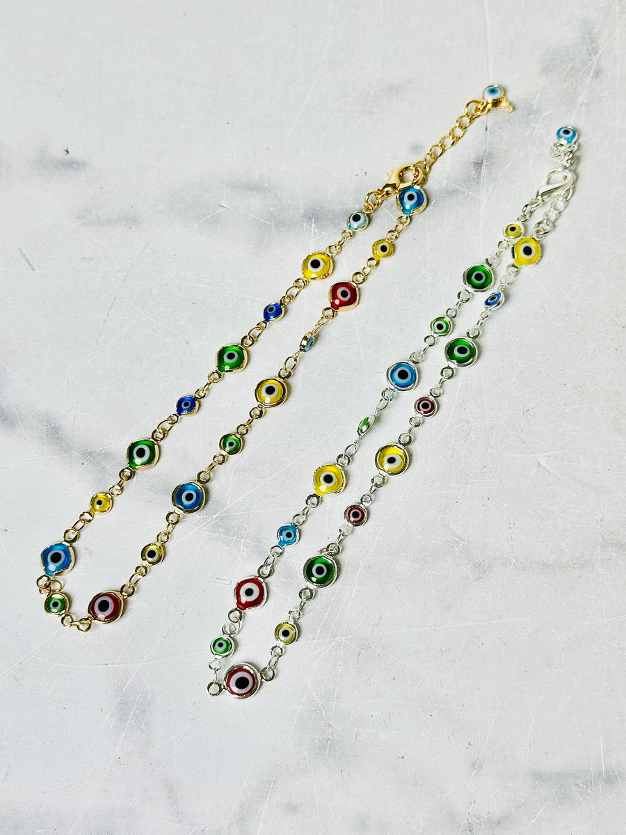 18K Gold or Silver Plated Palladium Multi-Color Evil Eye Anklet