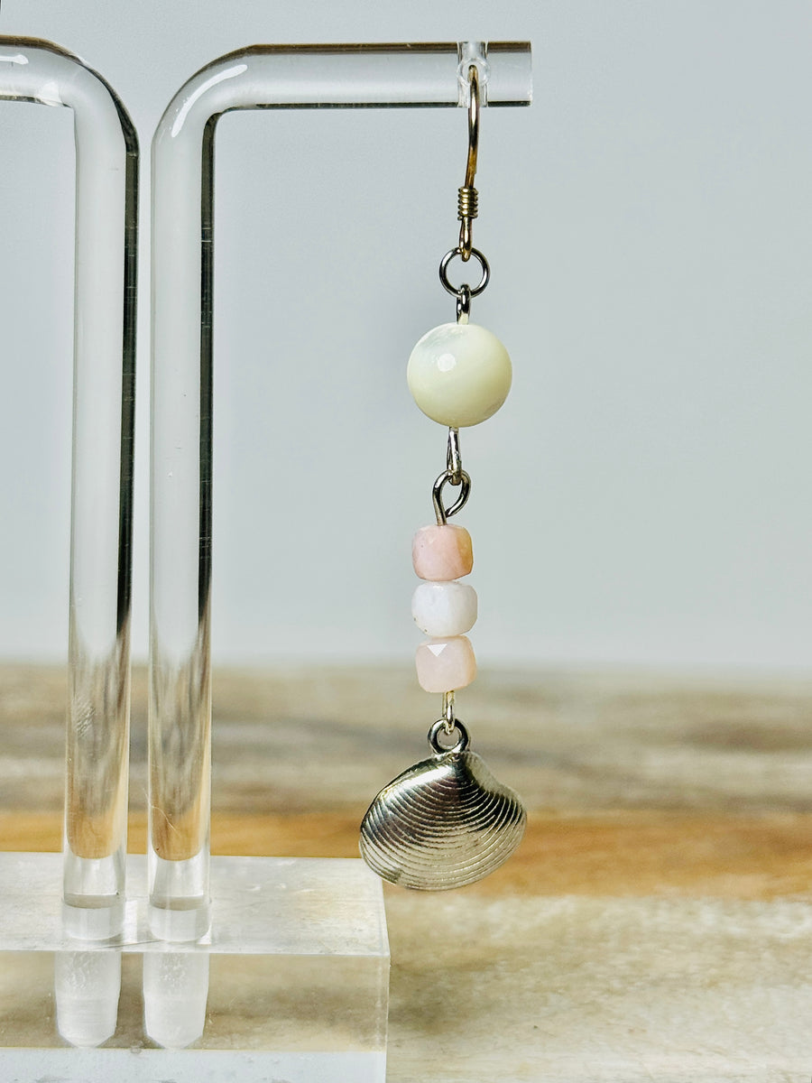 “Seashell Serenity” Pink Opal & Clam Earrings