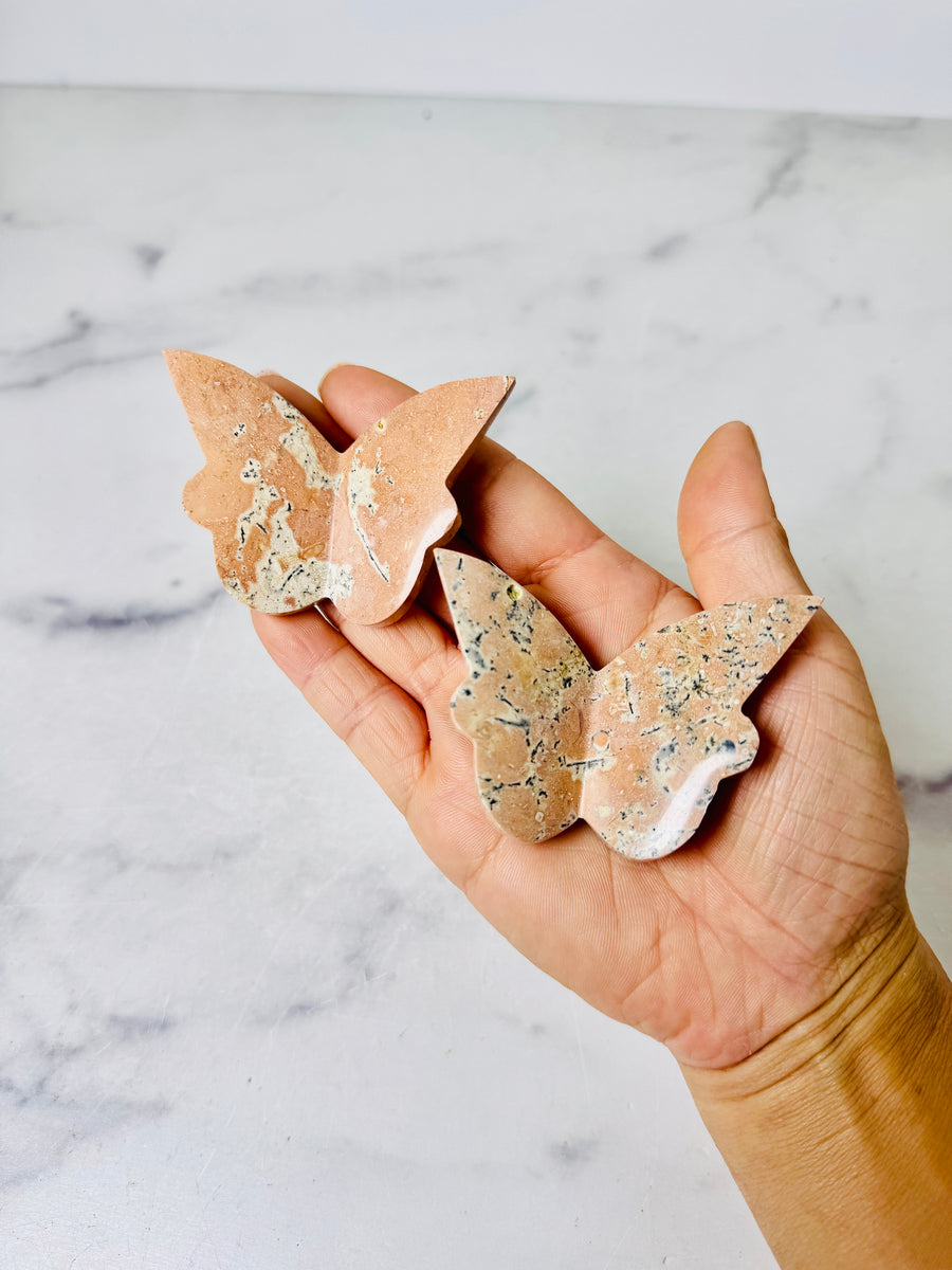 Pink Dendritic Agate 3D Butterfly Carving
