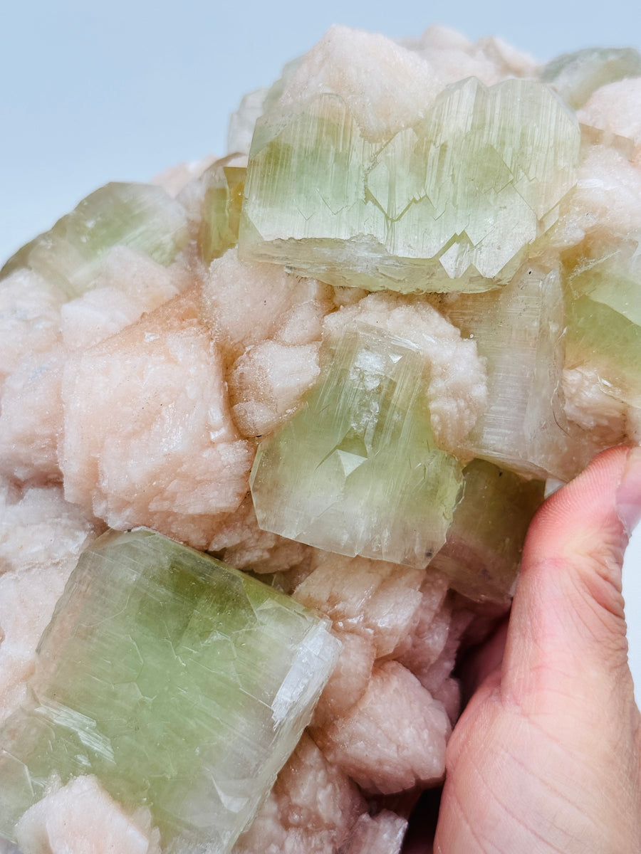 Green Apophyllite with Peach Stilbite