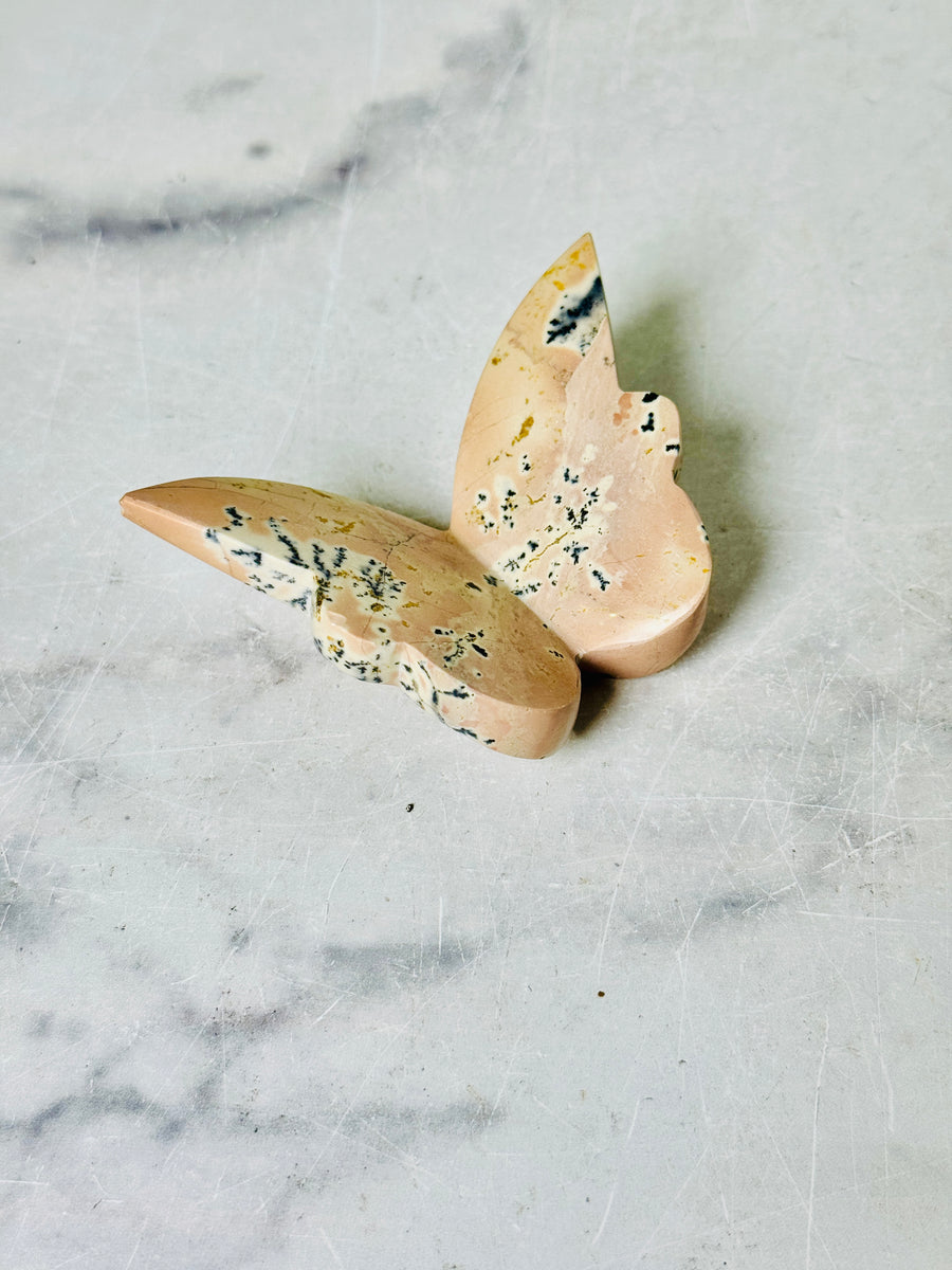 Pink Dendritic Agate 3D Butterfly Carving