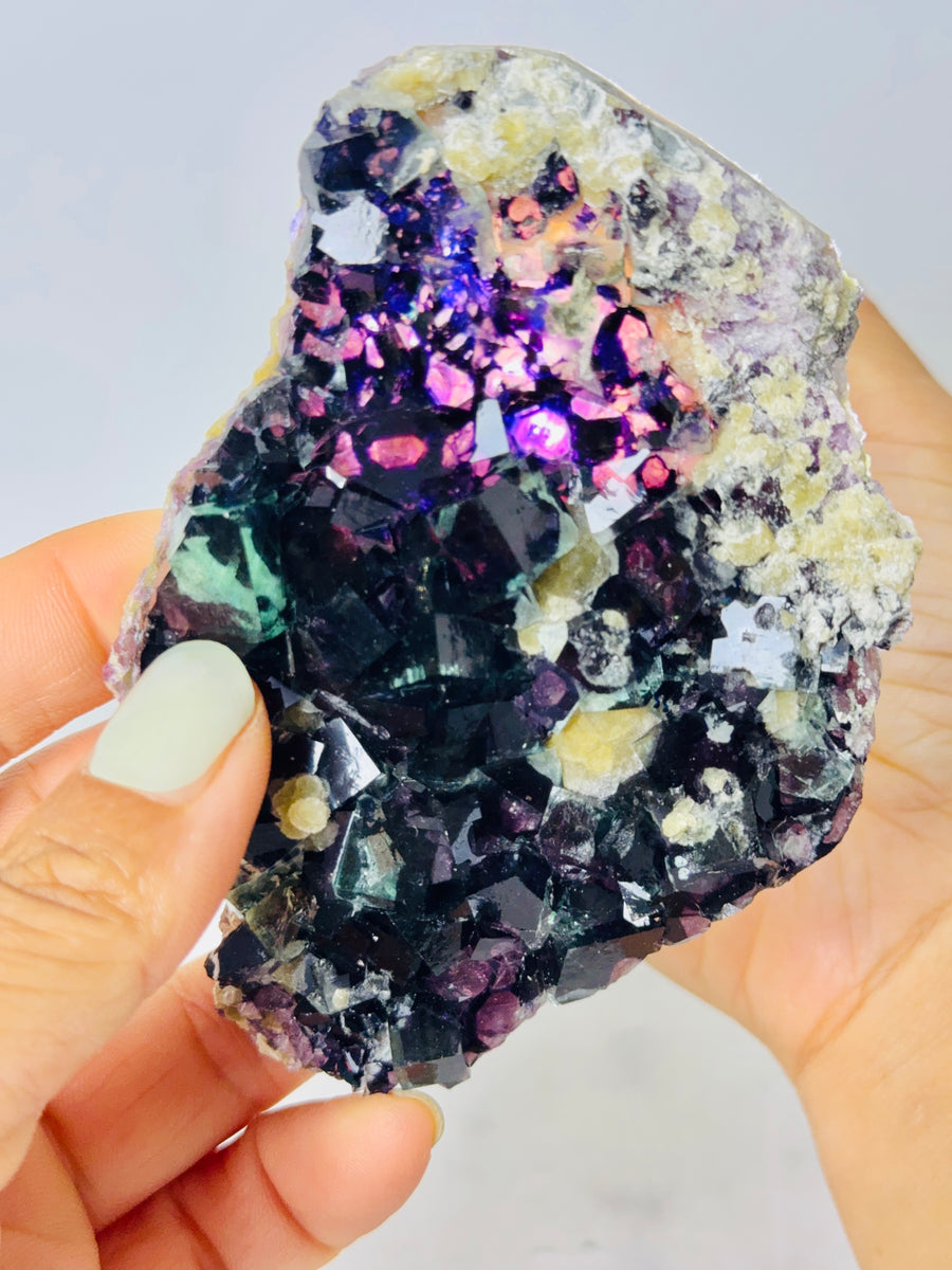Yindu Fluorite with Yellow Apatite from Yindu Mine, Inner Mongolia