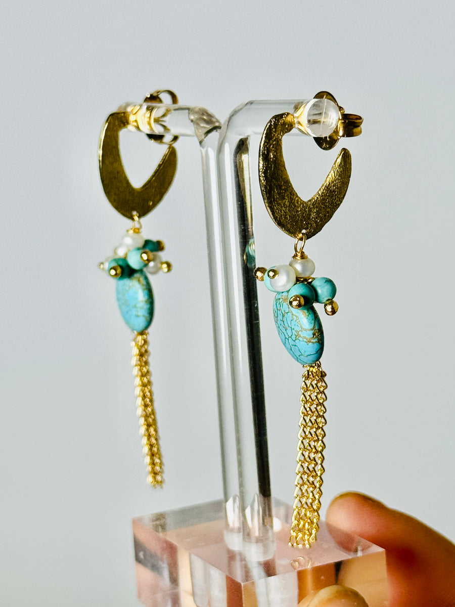 SaiBrazil 18k Gold Plated Turquoise Earrings