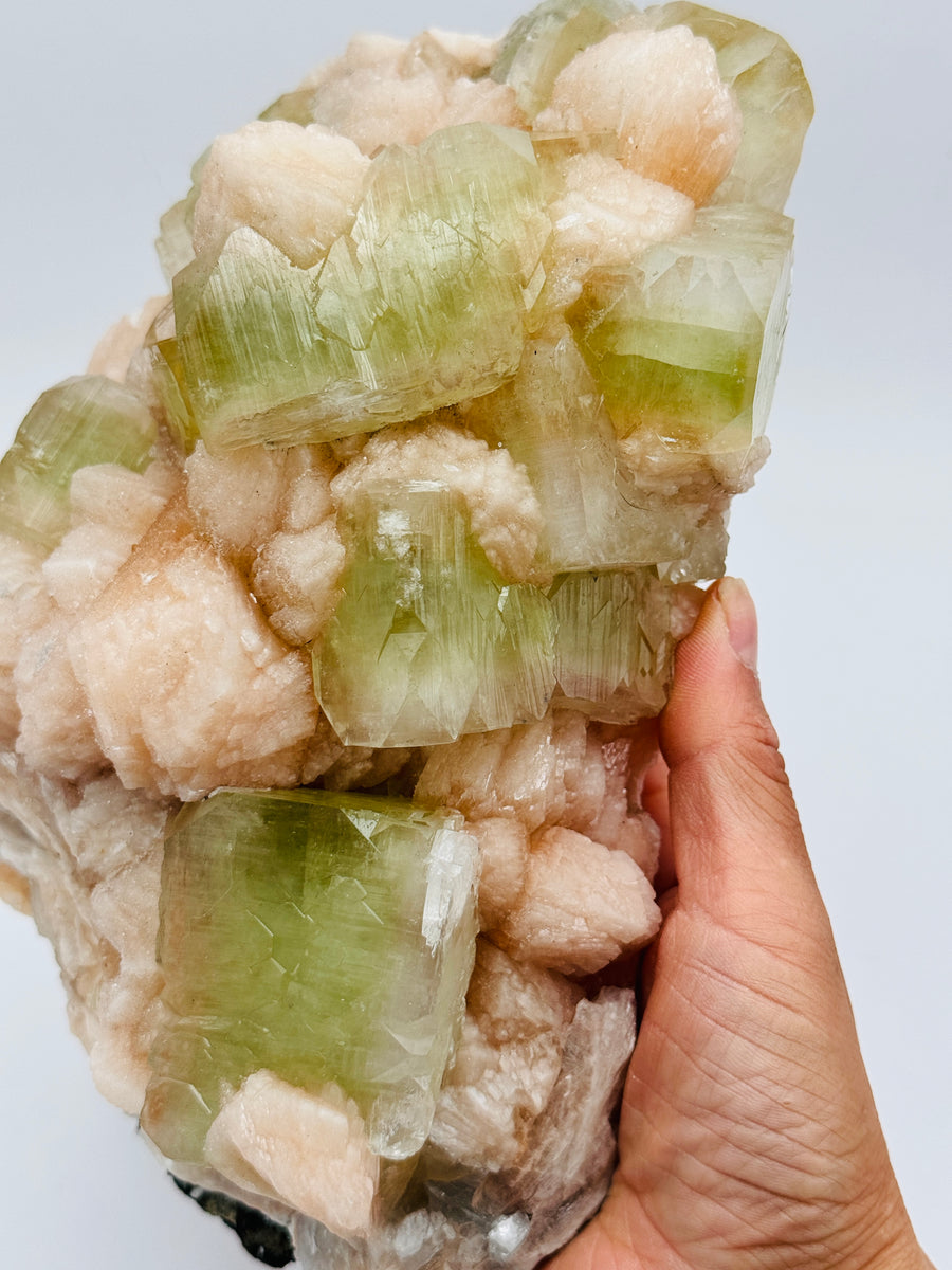 Green Apophyllite with Peach Stilbite