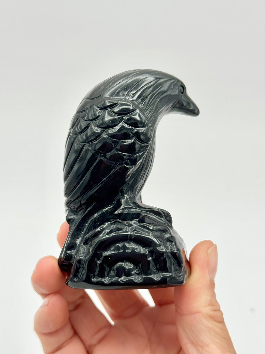 Black Obsidian Crow Carving